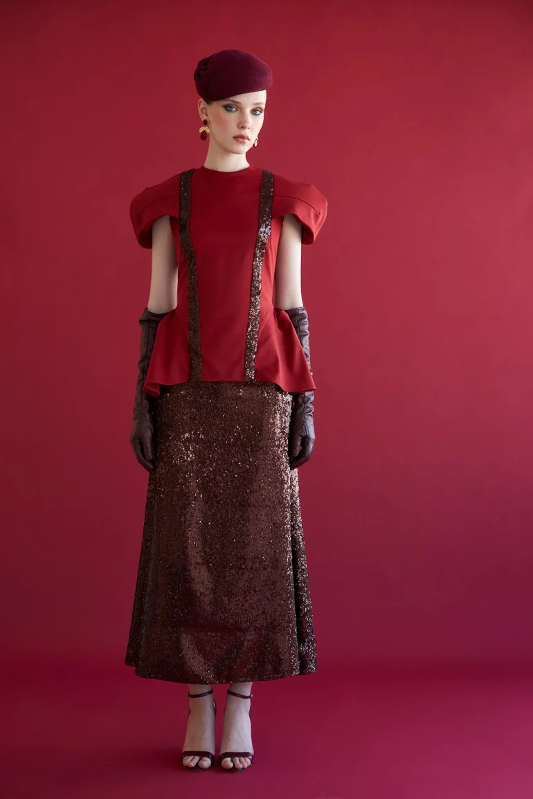 FALDA PAILLETES MARRON